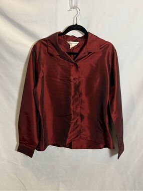 Casual Corner Deep Wine Button-Up Blouse